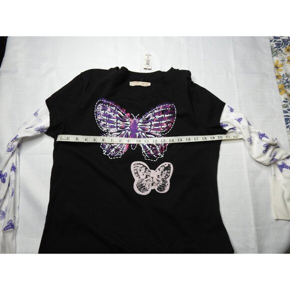NWT Butterfly Graphic LS Layered Look Shirt Black Purple Size XXL Goth Y2K Jrs - Picture 3 of 10